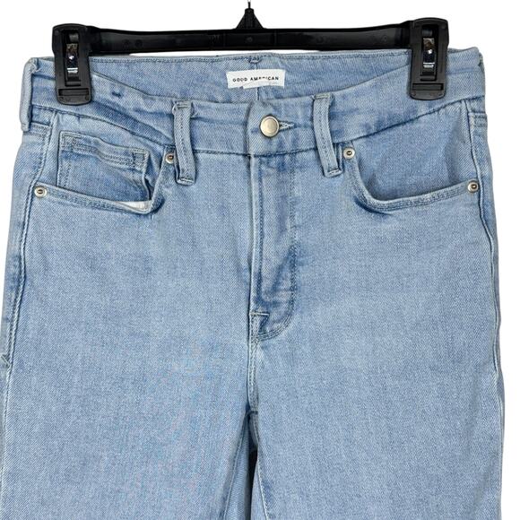 Good American SZ 4/27 Good Legs Cigarette Raw Hem Jeans Mid-Rise Light Wash Blue - Picture 2 of 10